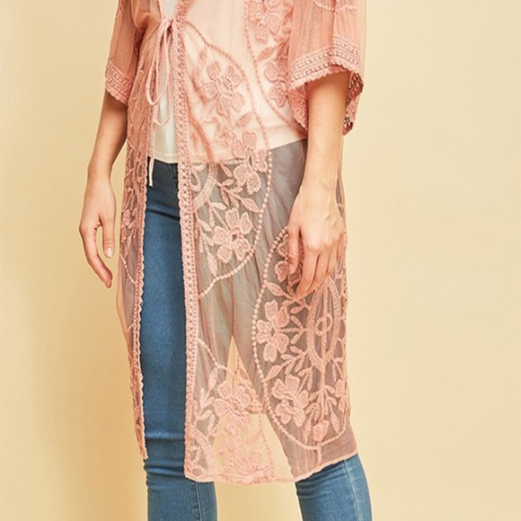 Plus Size Crochet Mesh Kimono - Picture 2 of 4